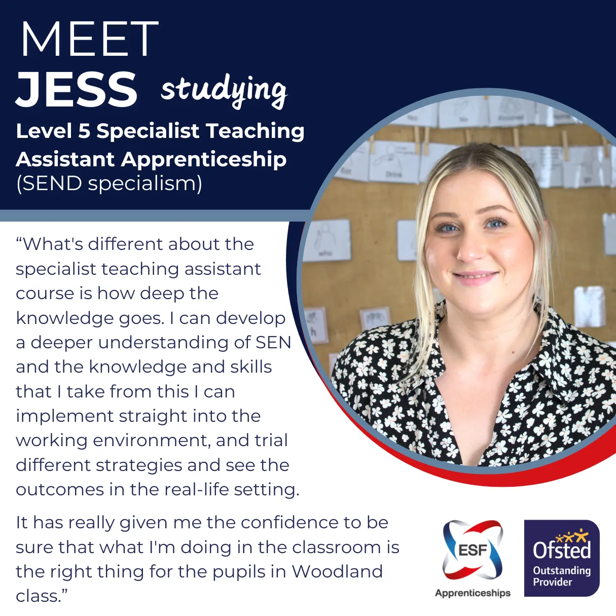 Jess Dale, Teaching Assistant, studying ESF's Specialist TA Apprenticeship