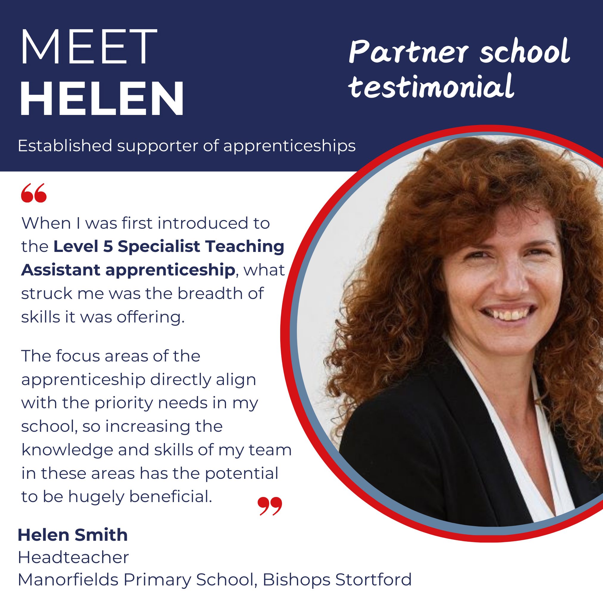Helen Smith Headteacher Manorfields, advocate of apprenticeships