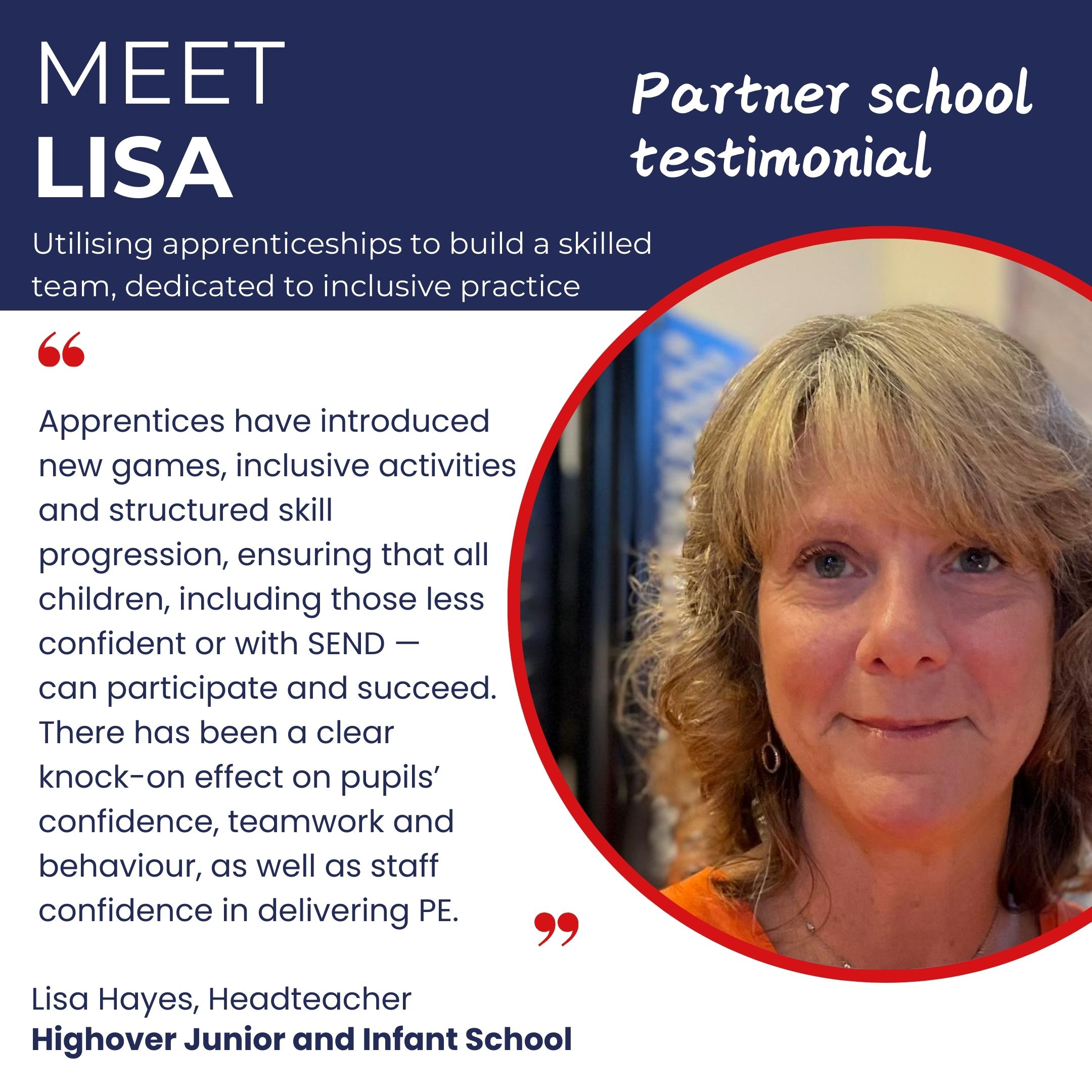 Lisa Hayes, partner school testimonial from Highover