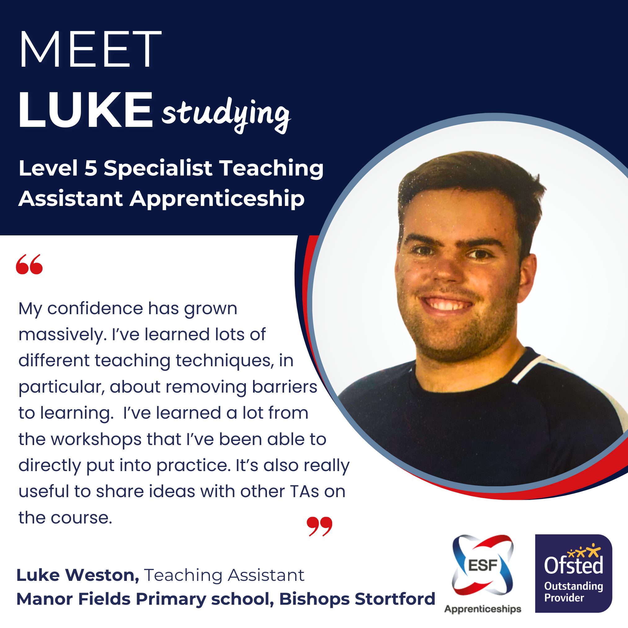 Meet Luke Weston, TA studying Level 5 specialist Teaching Assistant apprenticeship