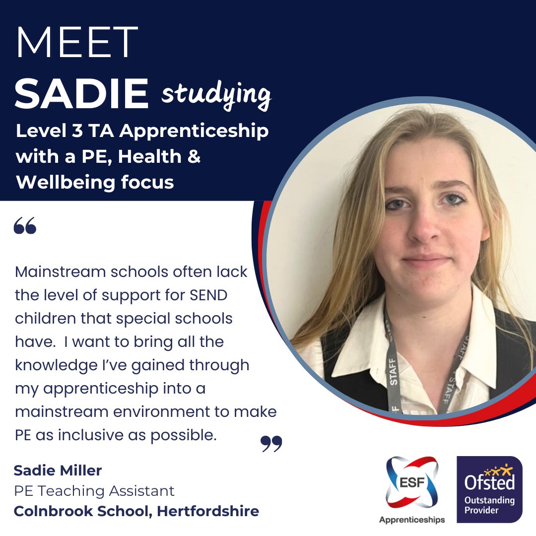Meet Sadie, Studying a Level 3 PE Teaching Assistant Apprenticeship