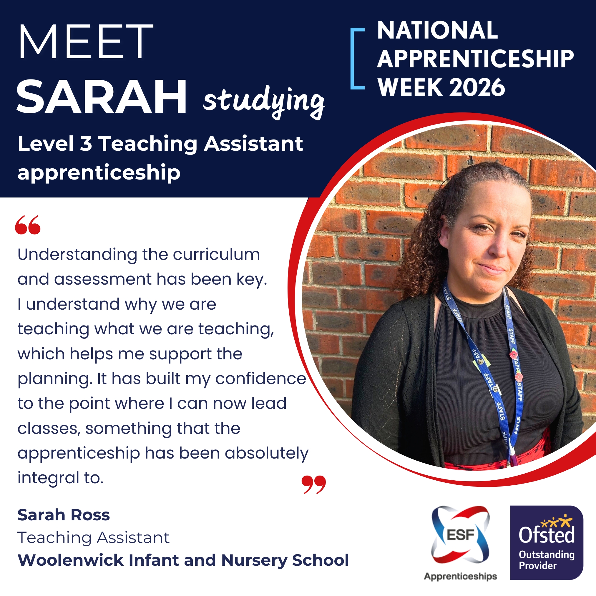 Sarah Ross, studying Teaching Assistant Apprenticeship